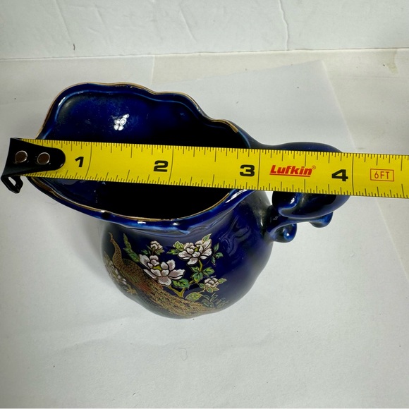 Vintage Cobalt Blue Pitcher creamer decorated with gold trim and two Peacocks - Picture 10 of 10